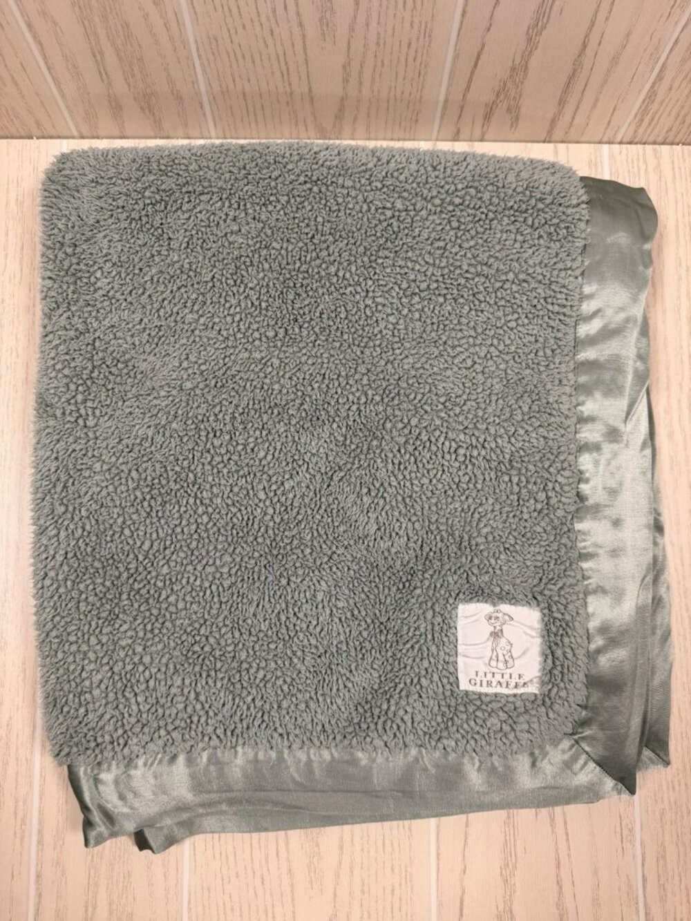 Little Giraffe Plush Chenille Knit Baby Blanket Sage Green Lovey Soft 28” X 34”